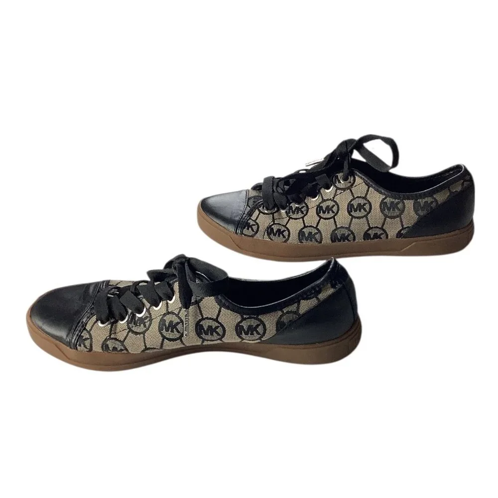 Michael Kors Womens MK Logo Monogram City Sneakers Sz 8M Black & Tan Rubber Sole